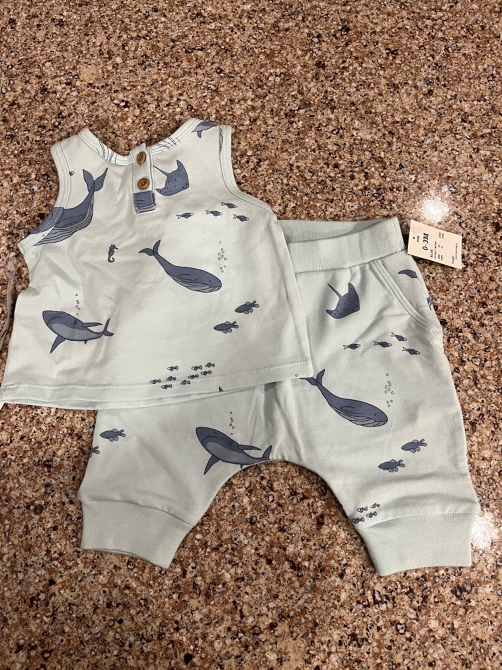 cloud island Mint Green Whale Print Kids Matching Set